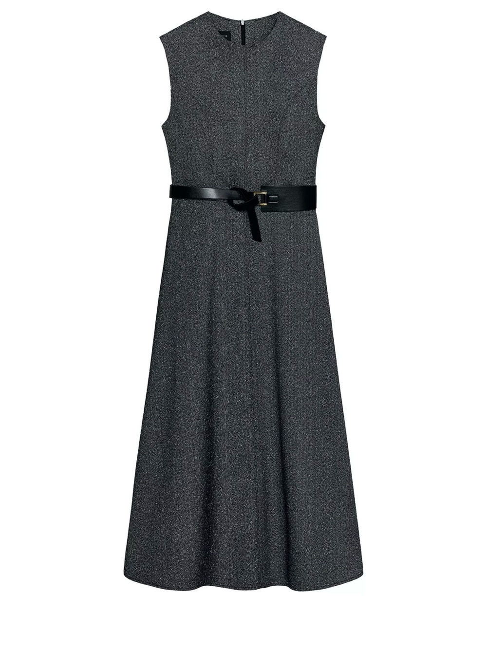 Zara Black Sleeveless Midi Dress with Belt